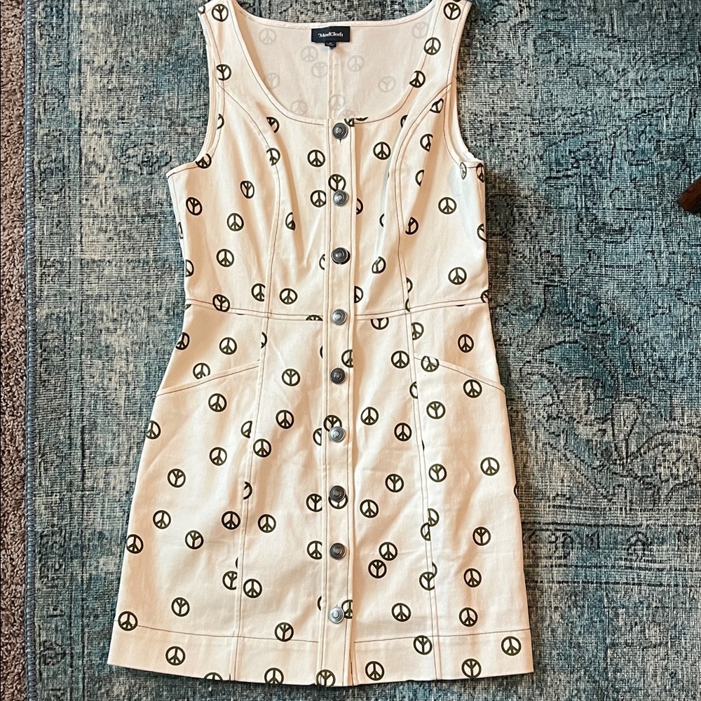 Modcloth White Peace Sign Button-Down Mini Dress